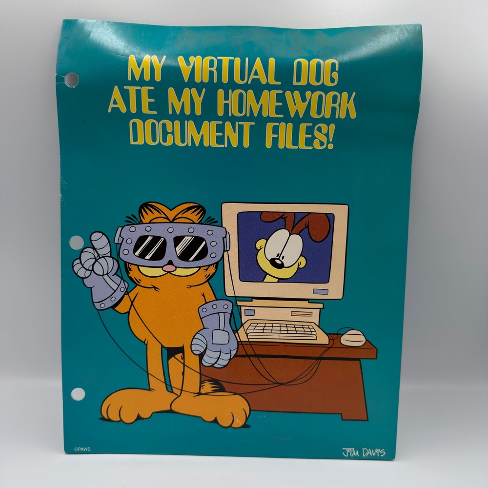 Vintage Mead Garfield Virtual Dog Ate My Homework 2 Pocket Folder Jim Davis